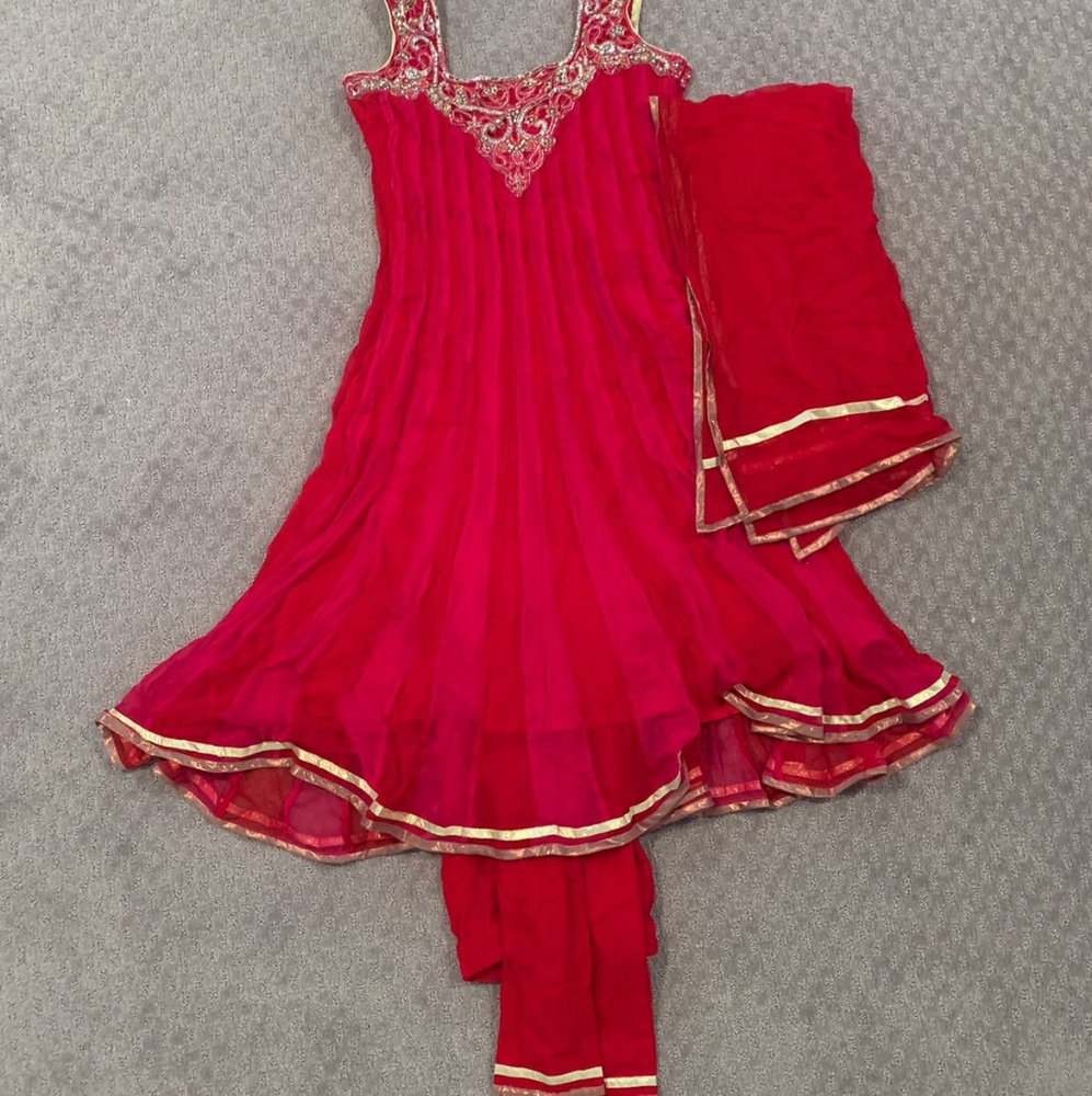 Churidar with pink and red top